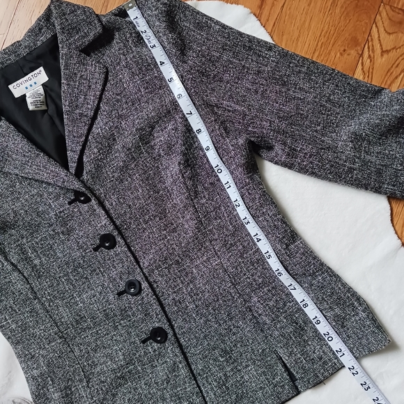 Covington • Women's Tweed-Like Button Front 3/4 Sleeve Blazer - Picture 12 of 15